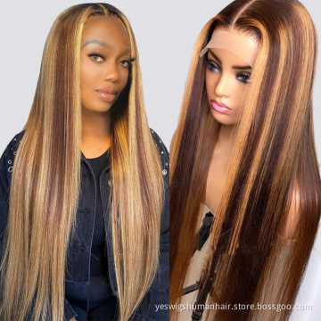Wholesale Highlight Brazilian Hair Wigs Hd Color Highlight Lace Closure front Wig 30" Highlight Human Hair Wigs For Black Women